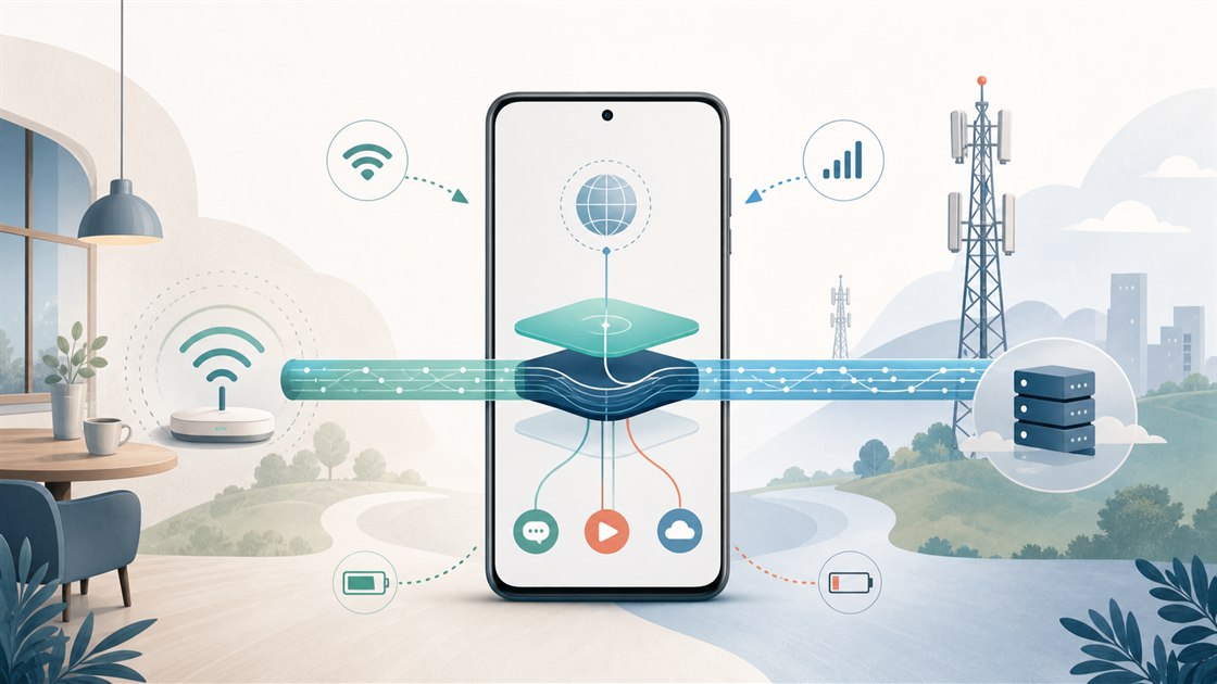 Mobiltelefon som behåller VPN-tunneln när anslutningen växlar mellan wifi och mobilnät.